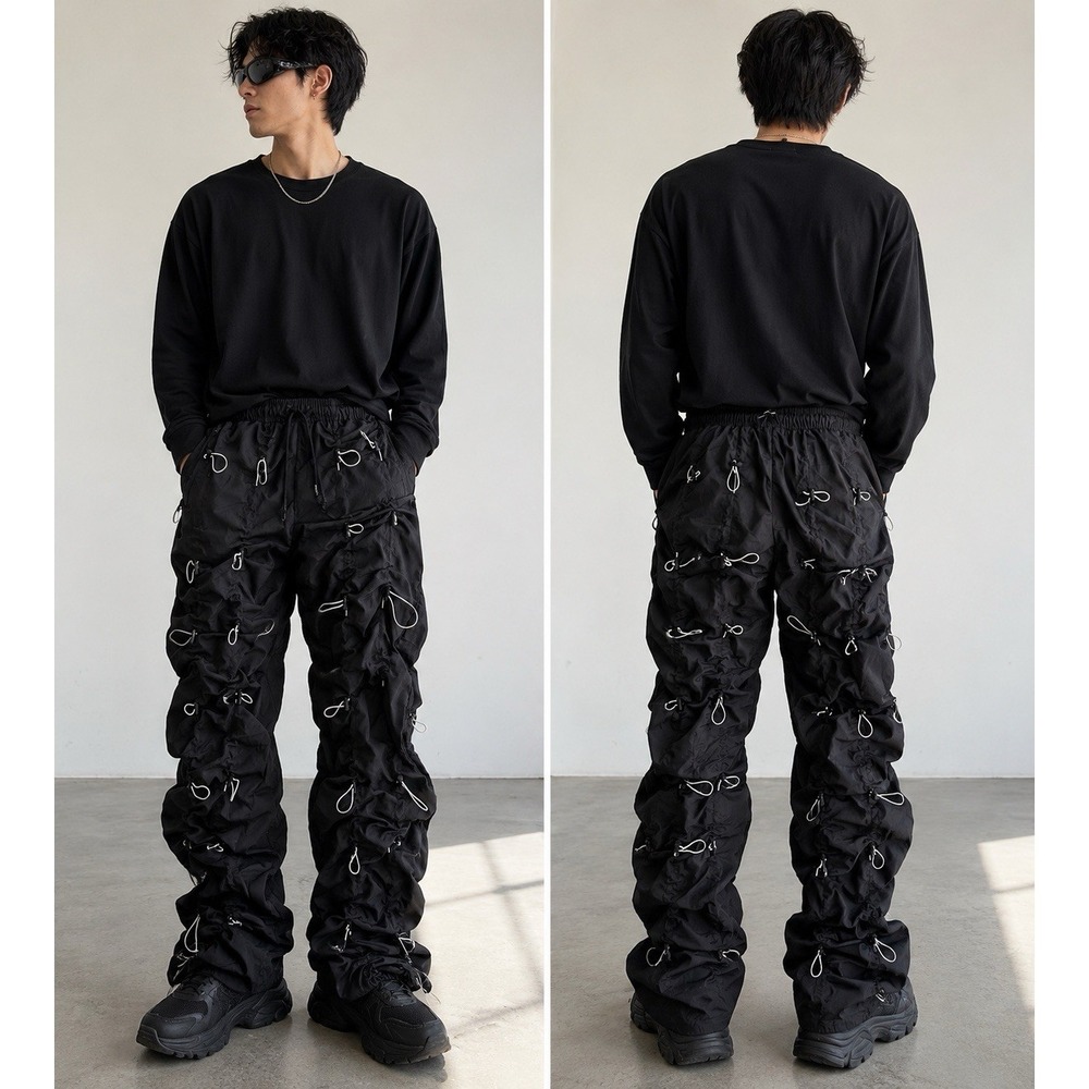 Mnml‎ black & White  bungee cord pants size medium Parachute Pants Gorpcore